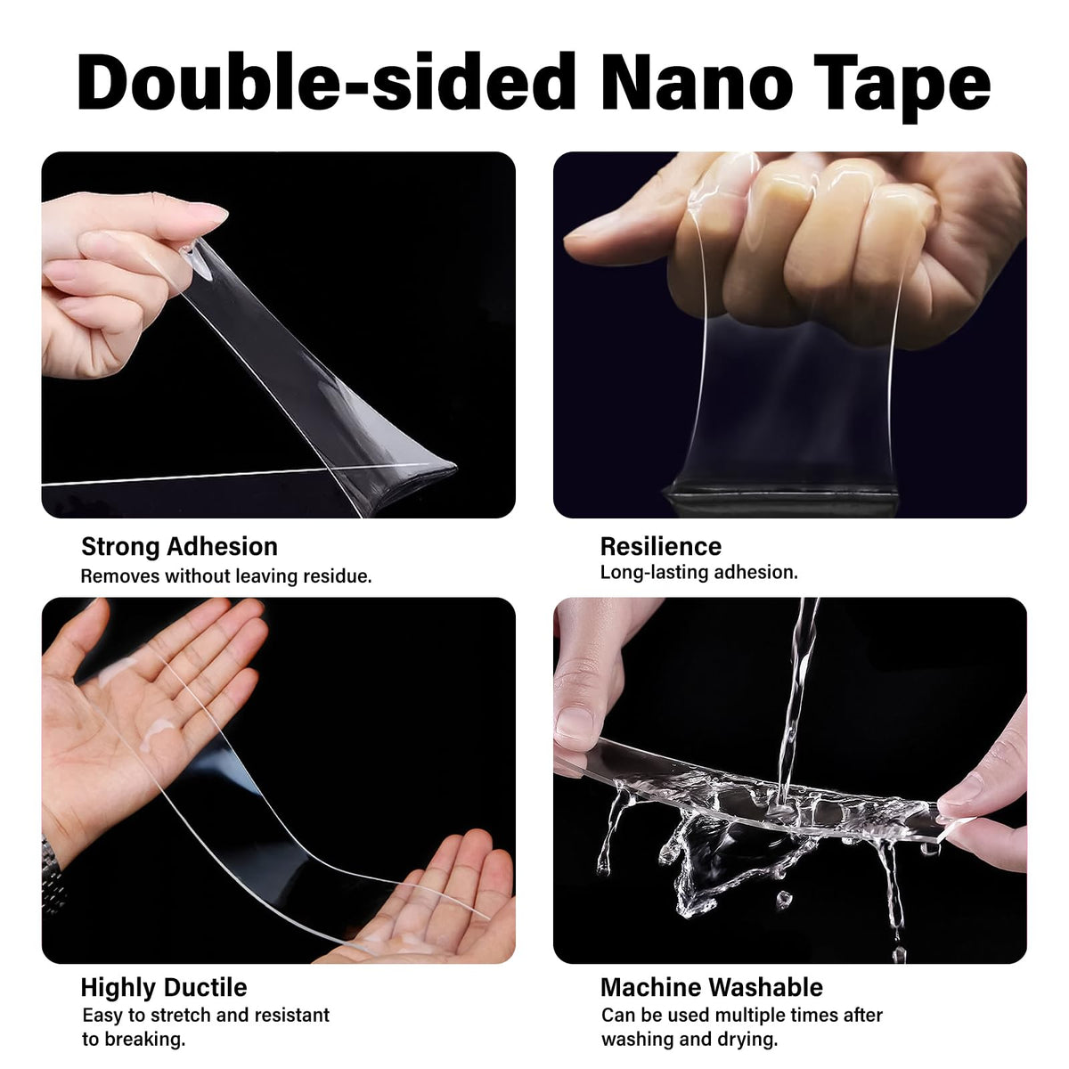 Double Sided Tape Heavy Duty Waterproof,Removable Reusable Multipurpose Clear Adhesive Extra Strong for Carpet Mats/Photos Frames/Craft Wall Mounting (3m*2cm*1mm)
