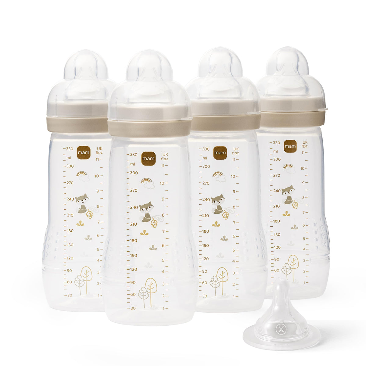 MAM Easy Active Bottles, 4X 330ml, Easy-Grip Ergonomic Shape, Blue
