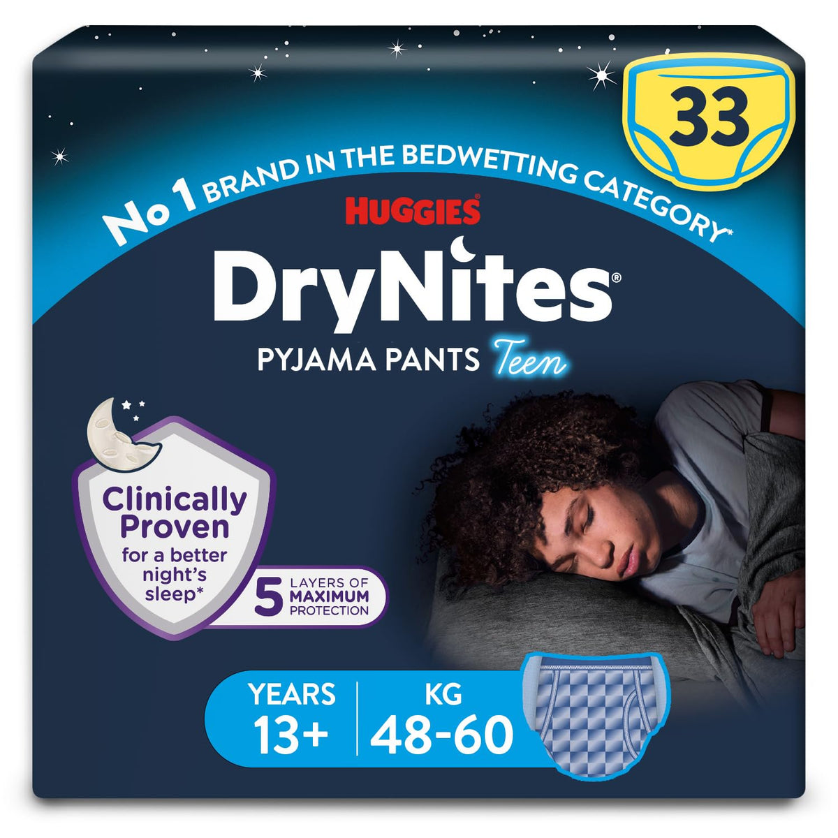 HUGGIES DryNites, Pyjama Pants, Boys 4-7 Years (17-30KG), 64 x bedwetting Pants, Up to 100% Leak Free Nights
