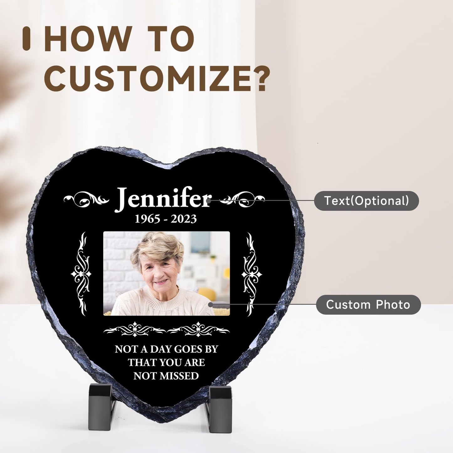 Personalised Memorial Plaque, Custom Rock Slate Frame with Photo Text, Customised Memorial Gifts for Loss of Loved One, Cemetery Decorations for Grave