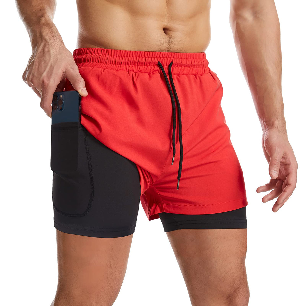 Mens Running Shorts Men's Gym Sports Short 2 in 1 with Phone Pocket Lightweight Quick Drying