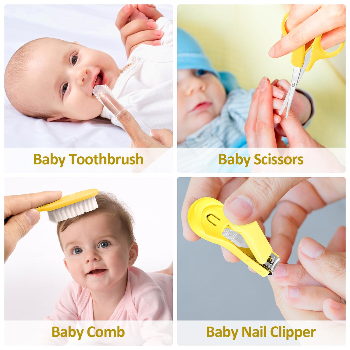 Qunlions life Infant Safety Care Set with Hair Brush Comb Nail Clipper, Baby Essentials Kit for Newborn Girls Boys (Grey White)