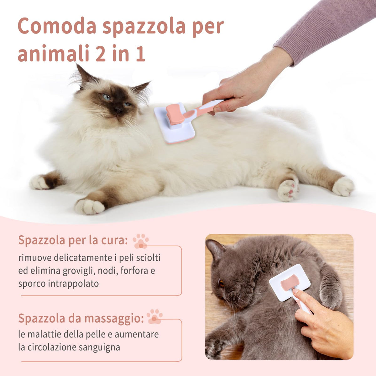 Vinabo Cat Dog Comb Brush, Cat Brush Grooming Comb, Self Cleaning Slicker Brushes, Pet Grooming Tool with Cleaning Button for Dog Shedding Tools