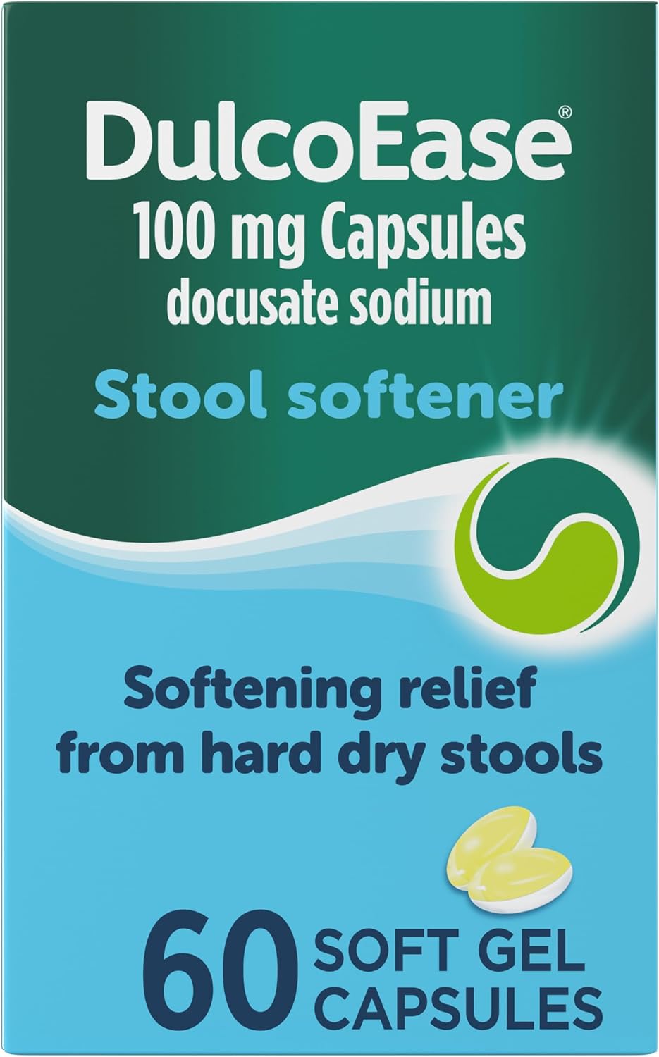 DulcoEase 100mg Docusate Sodium, Constipation Stool Softening, 60 Gel caps