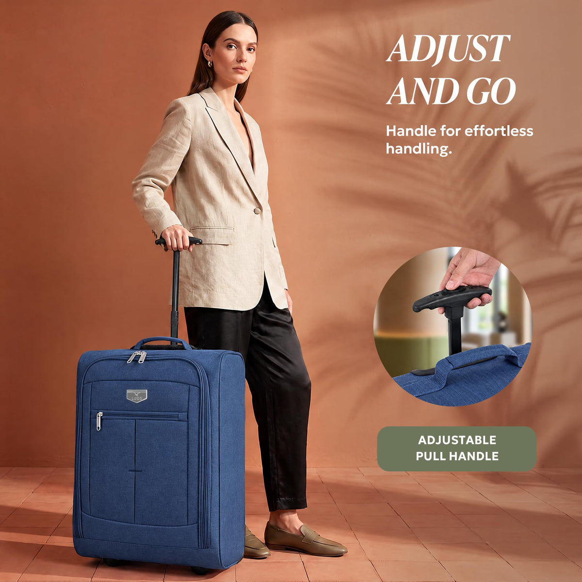 LUGG Lightweight Cabin Luggage, 600D Polyester, Solid Wheels, 45x36x20cm