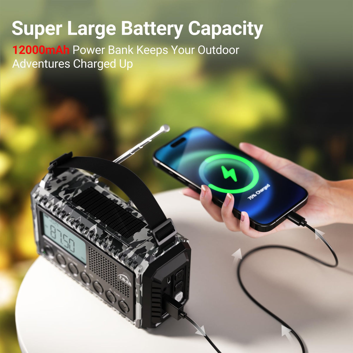 Mesqool Wind Up Radio Solar Powered, 5000mAh Emergency Hand Crank AM FM Radio with Flashlight, Reading Lamp, USB Phone Charger, SOS Alarm and Compass