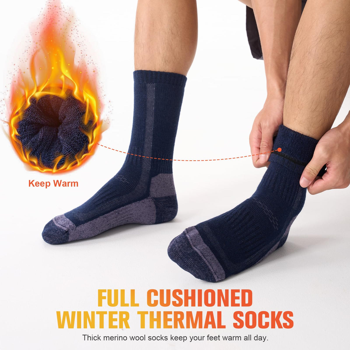Merino Wool Hiking Socks for Men Women, Thermal Thick Warm Socks