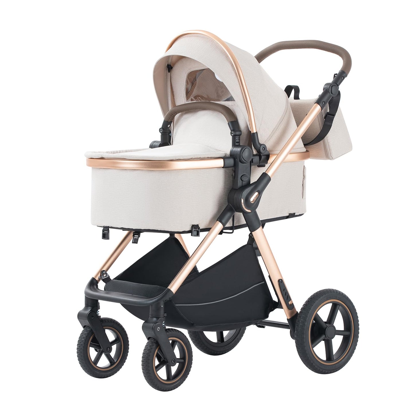 3 in 1 Baby Stroller with Height Adjustable Handle,3 in 1 Prams Travel System, Lightweight Foldable Pushchair, Prams with Aluminum Frame for Portable Baby Carriage (D2 Pink, H2-D)