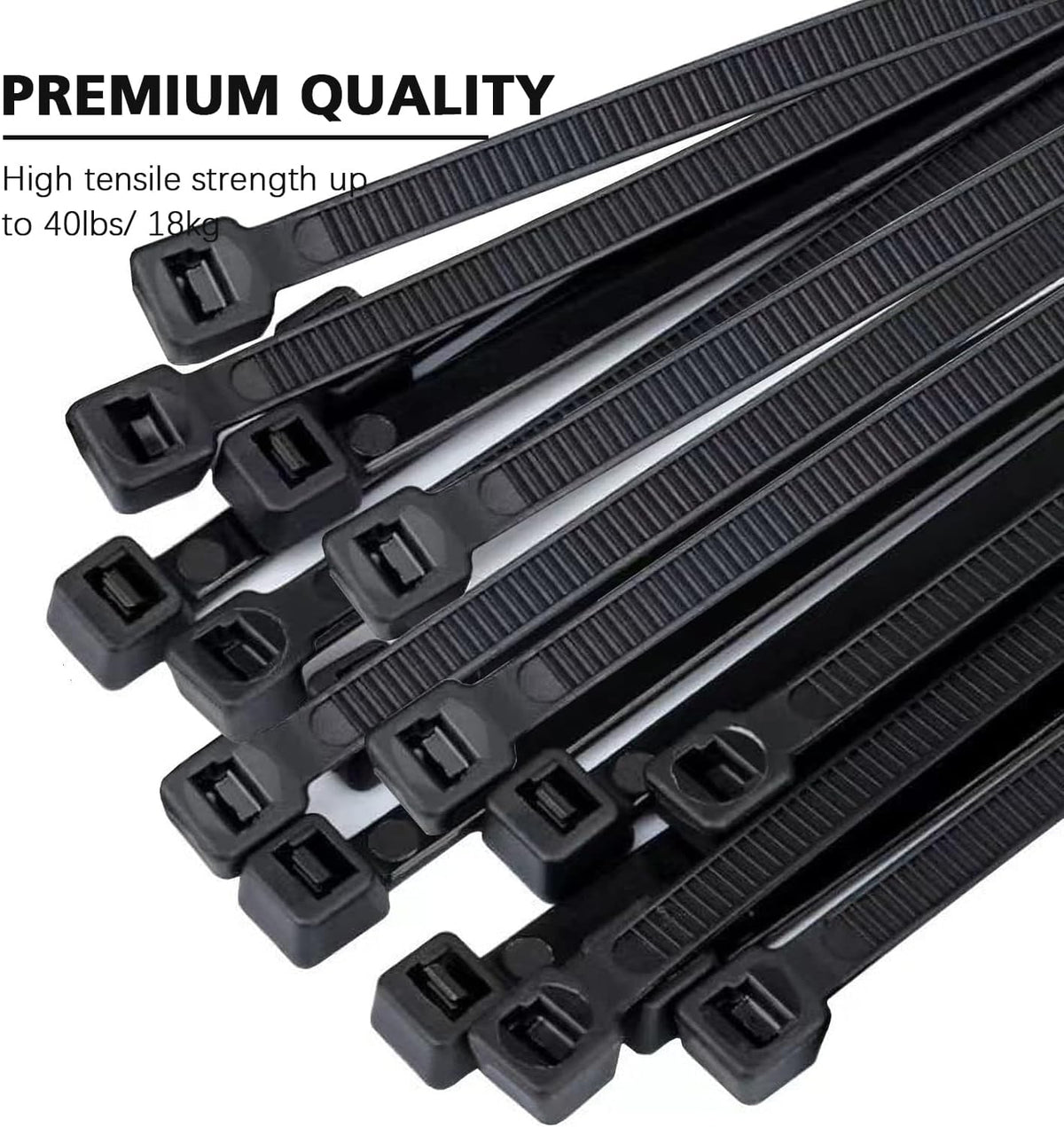BEEWAY Cable Ties Black - 120 Pack 3.6mm Zip Ties, Tie Wraps for Home, Office, Garden, Assorted in Sizes 100mm, 150mm, 200mm, 300mm (30pcs/Size)
