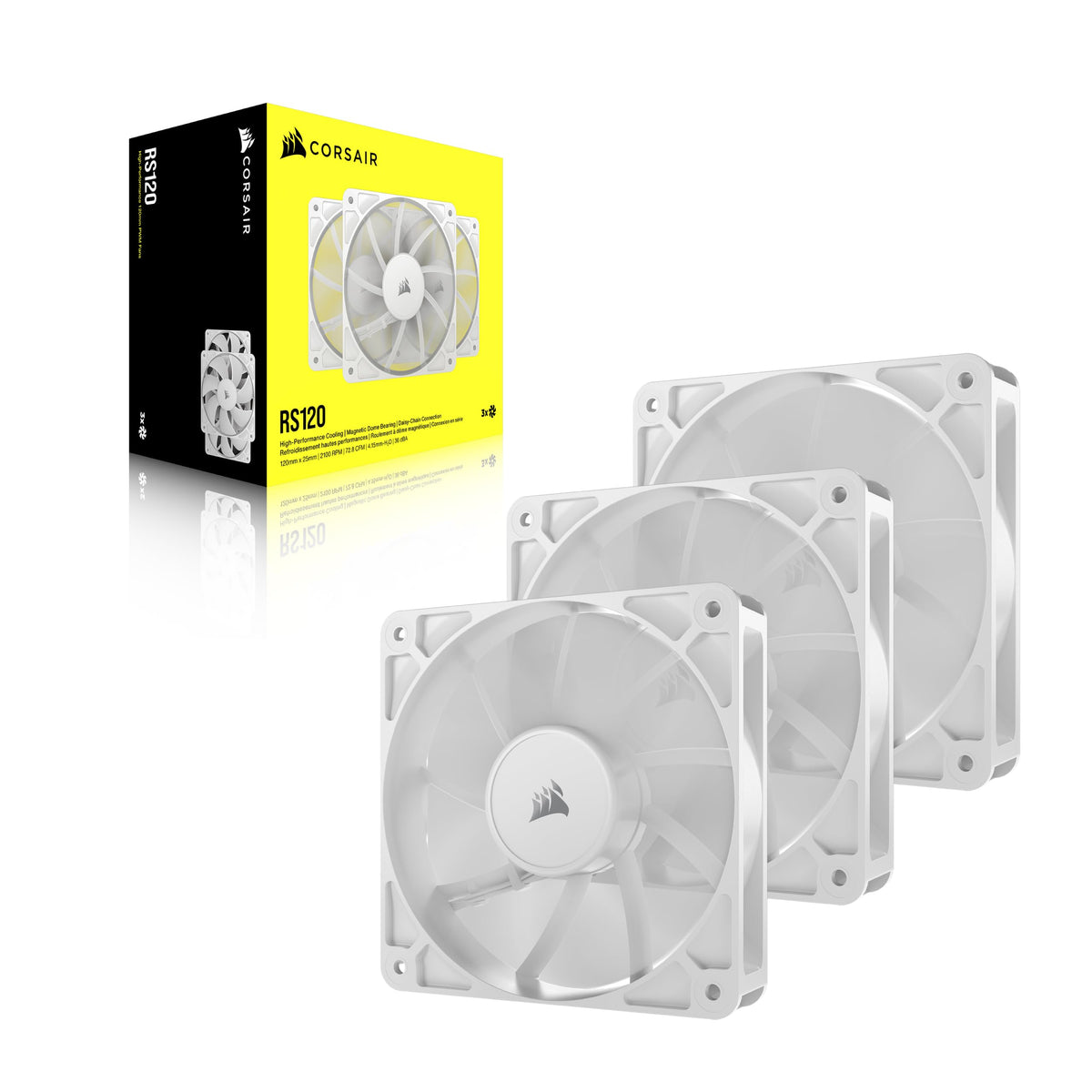 CORSAIR RS120 ARGB 120mm PWM Fans – Daisy-Chain Connection – Low-Noise – Magnetic Dome Bearing – Triple Pack – White