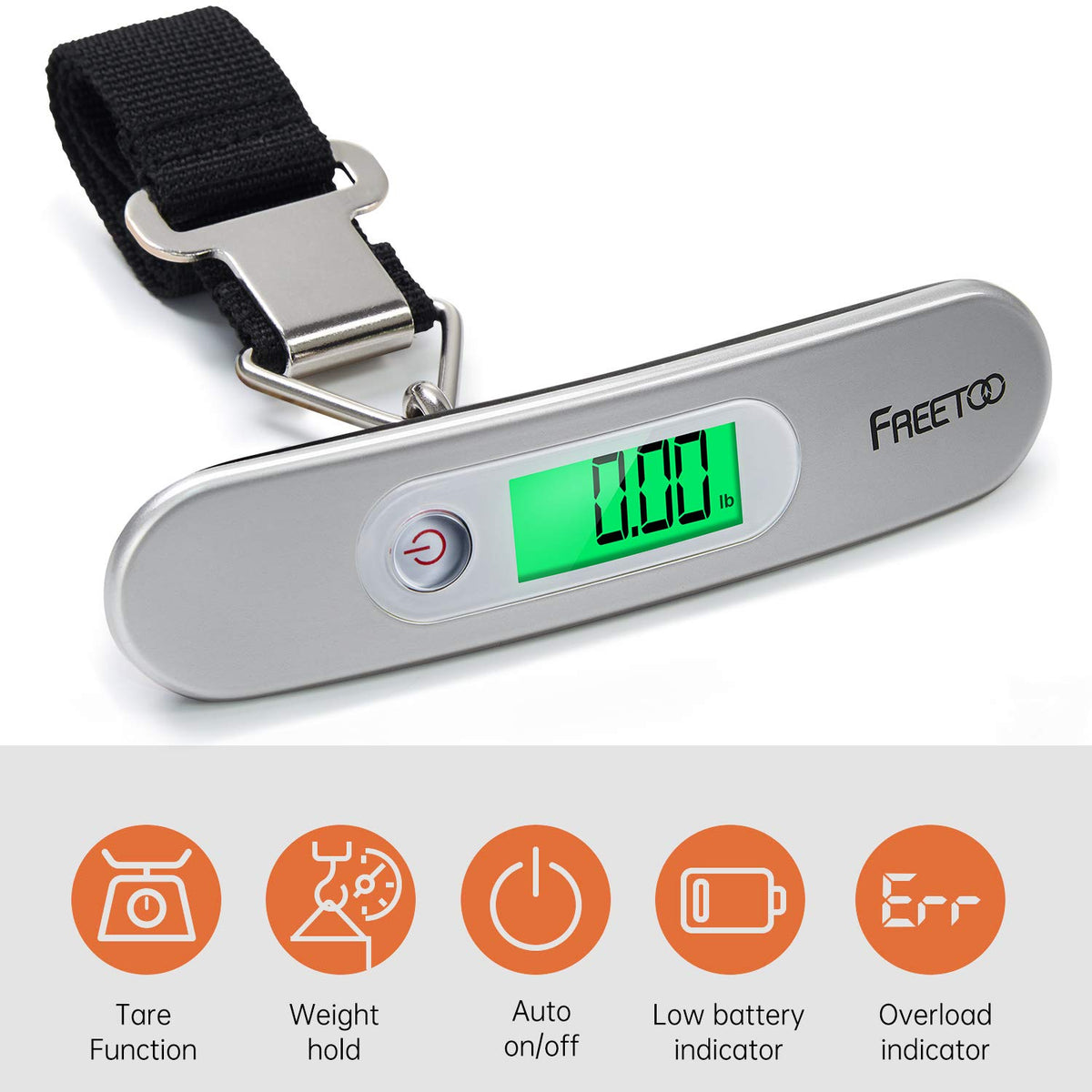 FREETOO Luggage Scale with Tare Function 110 Lb/ 50Kg Capacity, Black