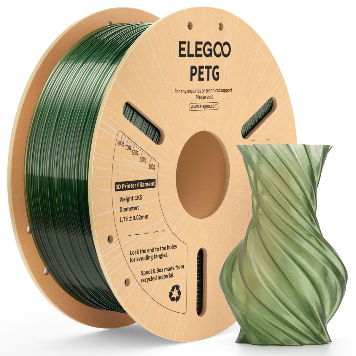ELEGOO Rapid PETG 3D Printer Filament 1.75mm Black 1KG