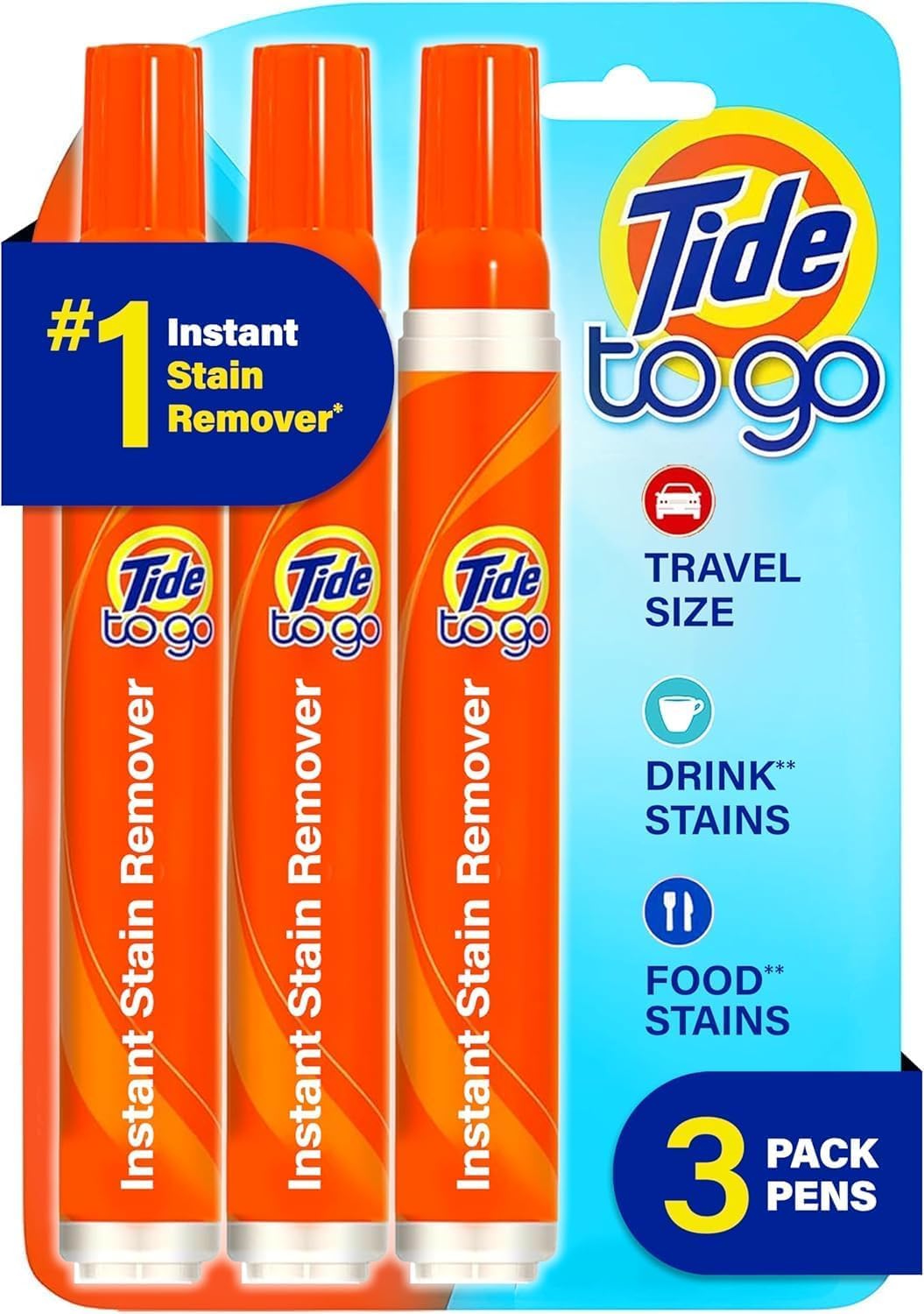 Tide To Go Stain Remover Pen, Portable, White, 3 Count