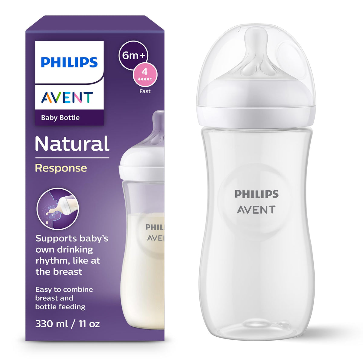 Philips Avent Natural Response Baby Bottle - 125ml Baby Milk Bottle for Newborns and Up, BPA Free, 0+ Months (Model SCY900/01)