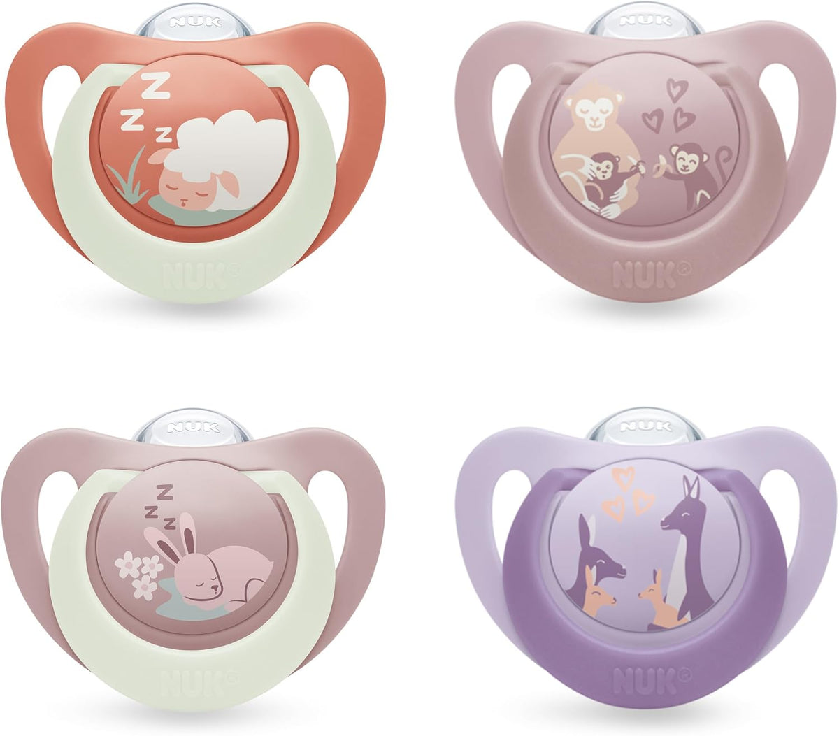 NUK First Choice Baby Dummies | 18-36 Months | Orthodontic Soothers | Soothes 99% of Babies** | Red | 4 Count