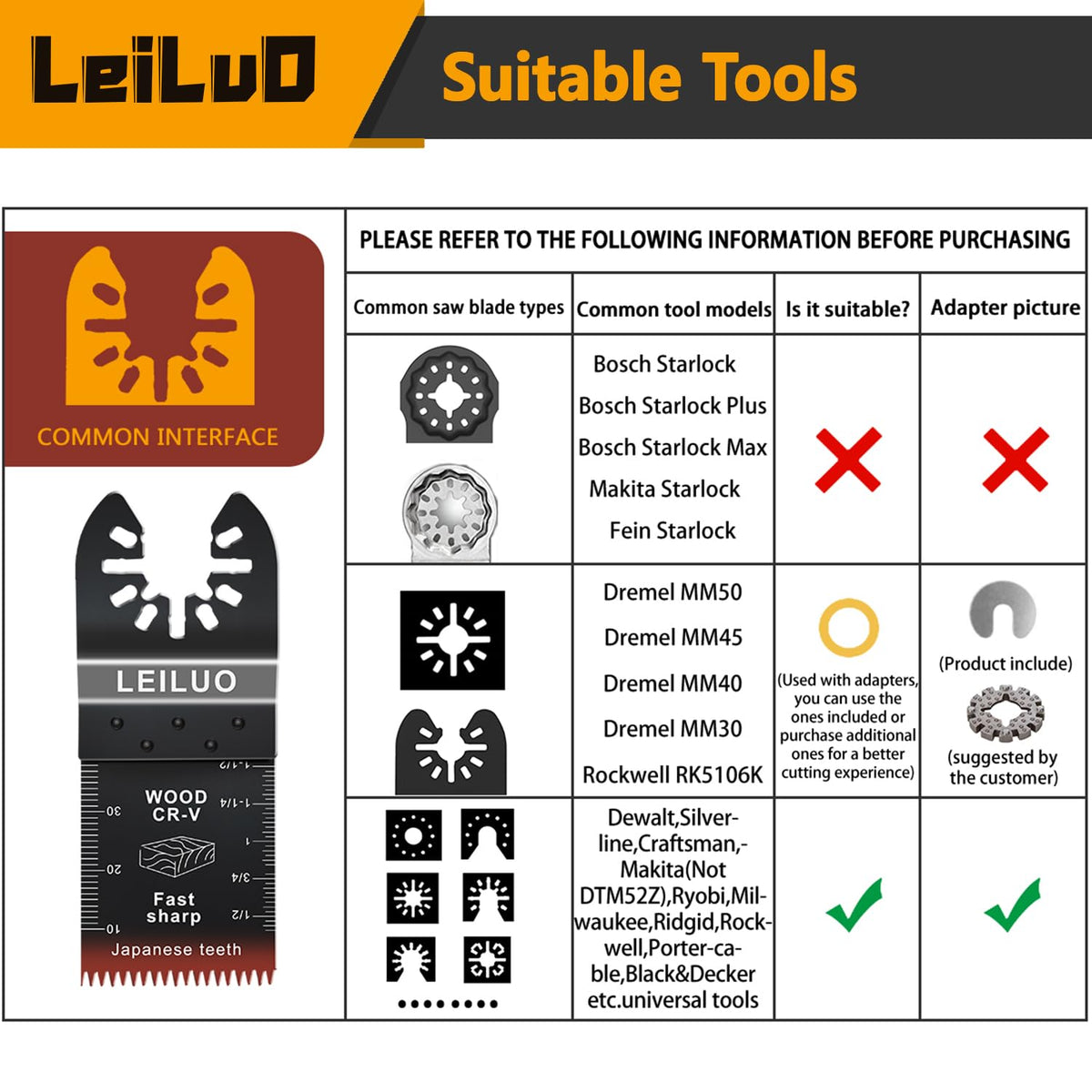 LEILUO 6Pcs Multitool Hook Blade, Multi Tool Hook Knife Blade Set