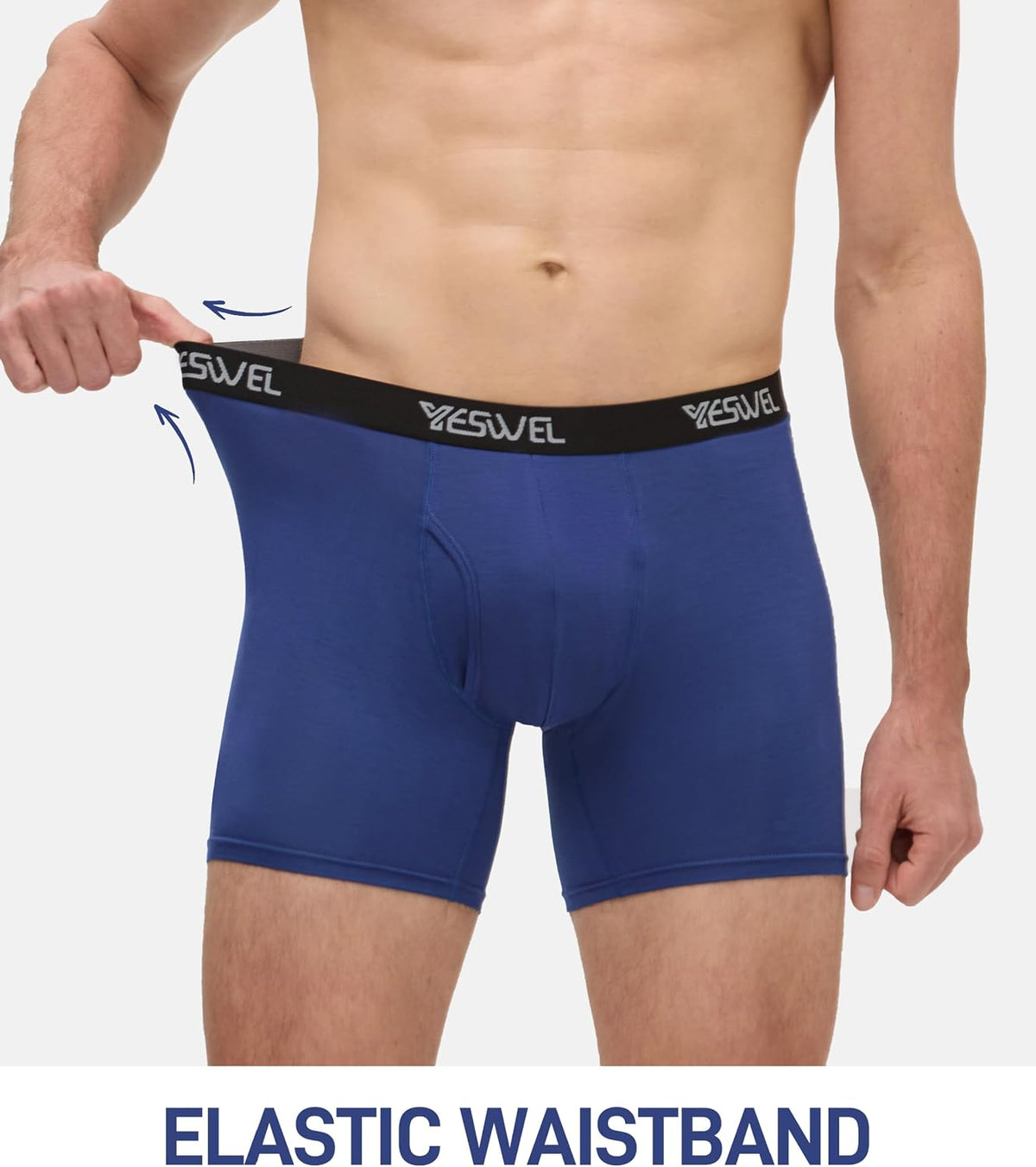 YESWEL Mens Bamboo Boxers, Longer Leg Boxer Shorts with Fly, Anti Chafing Underwear Trunks, No Itchy Labels Underpants (S-4XL)
