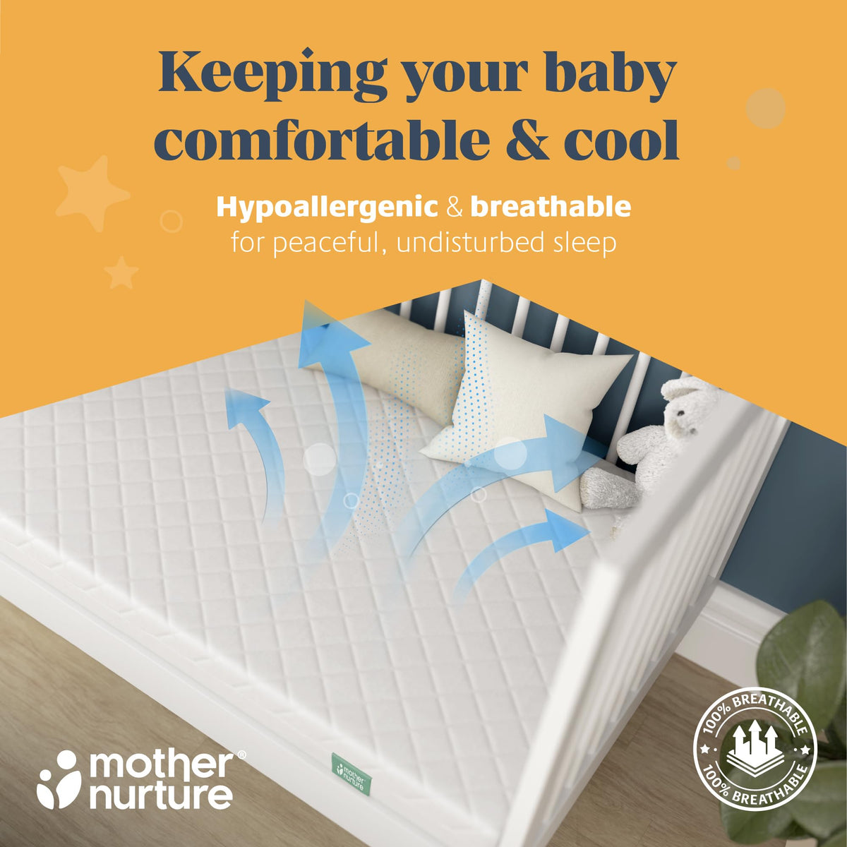 Mother Nurture Classic Eco Fibre Cot Bed Mattress - Hypoallergenic Easy Clean Quilted Cover, Reversible, Water Resistant, Baby Cot Mattress, Firm & Supportive, White, BSI Tested - Size 140x70 x10cm