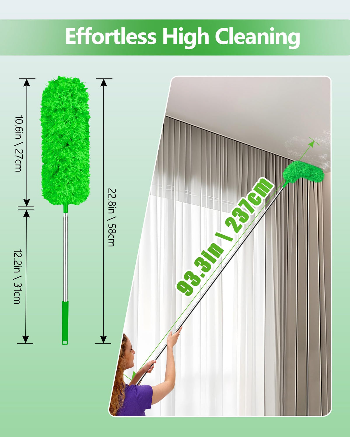 Fogray 2026 Upgraded 240cm Extendable Feather Duster with Soft Silicone Cap