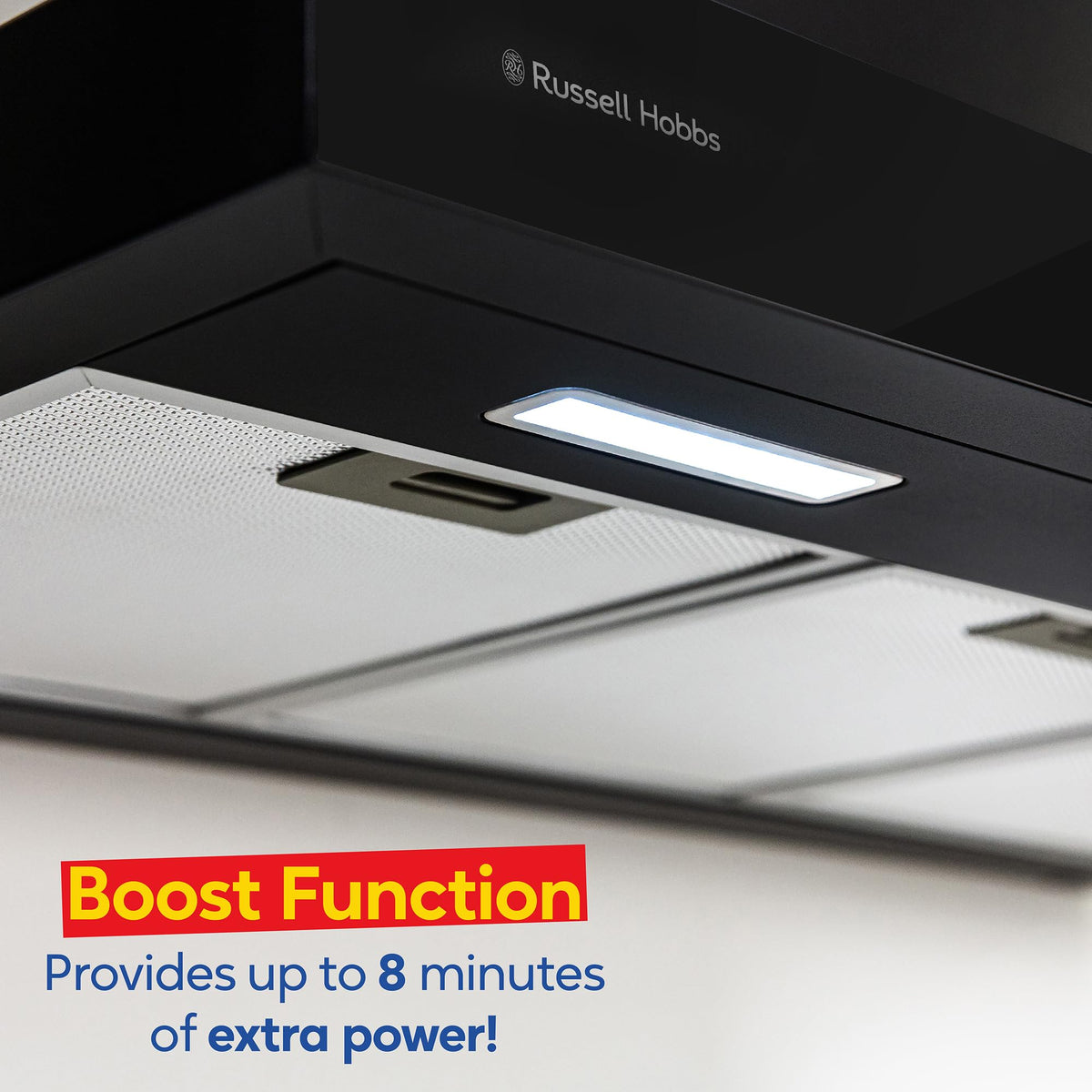 Russell Hobbs 90cm T-Shaped Cooker Hood in Stainless Steel with 3 Speed Settings, 3x Washable Aluminium Filters, Extraction or Recirculation, Boost Function, LED Lights A++ Energy Rating, RHGCH903SS