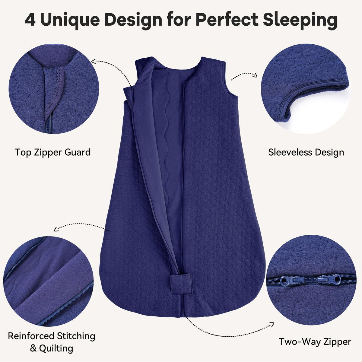 Unnivoll Baby Sleeping Bag 2.5 Tog 0-6 Months 100% Cotton Winter Sleeping Bag Baby 2-Way Zipper Quilted Sleep Sack for Newbron Infant Warm Soft Apricot