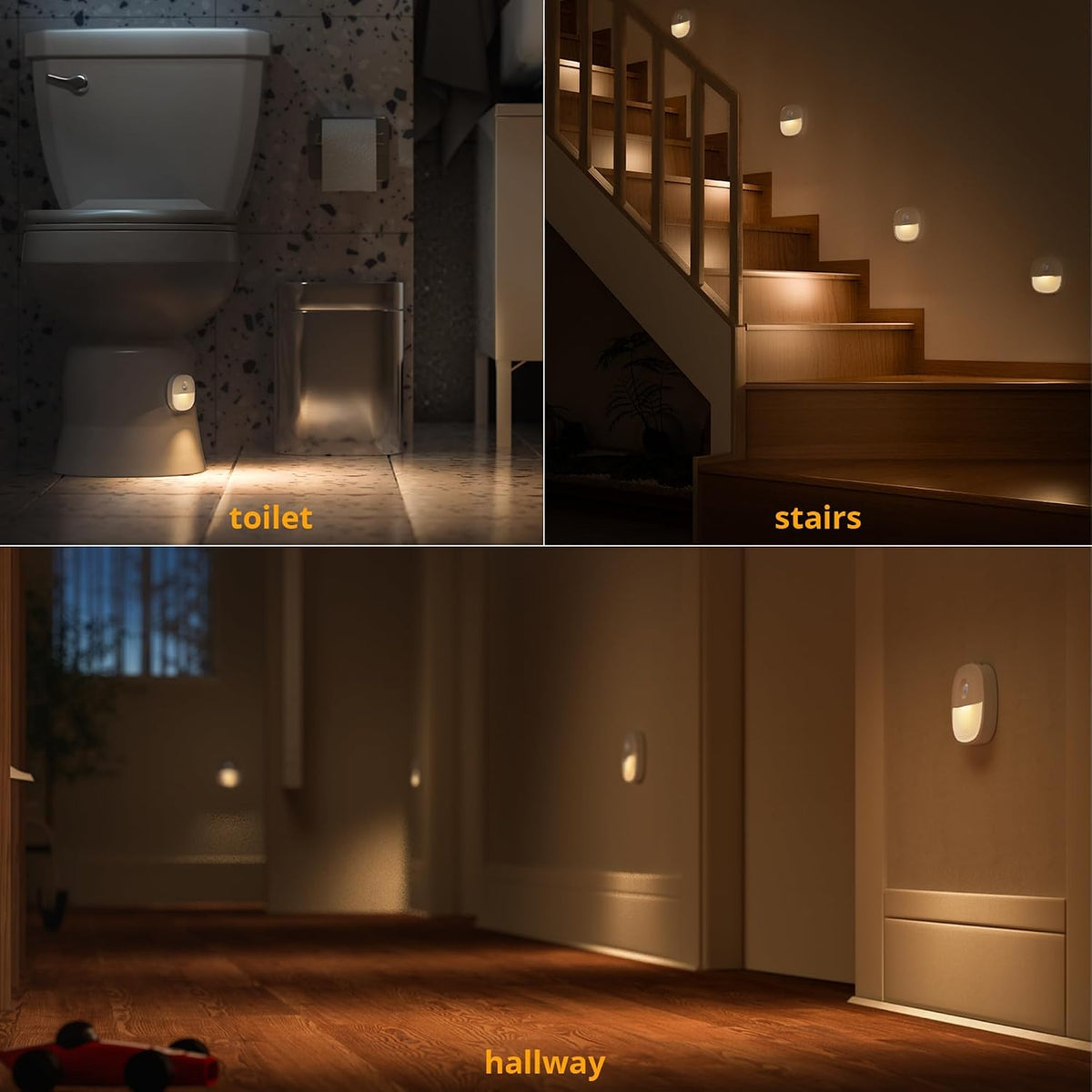 Lyridz Motion Sensor Night Lights (3 Pack), USB Rechargeable Night Light, Motion Sensor Lights Indoor ON/Off/AUTO Modes with Removable Magnetic Stick on Cupboard, Stair, Hallway, Bedroom (Warm White)