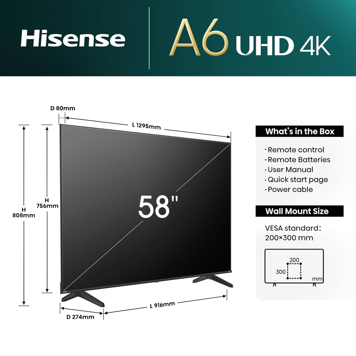 Hisense 50 Inch 50E6QTUK 4K Ultra HD Smart AI TV