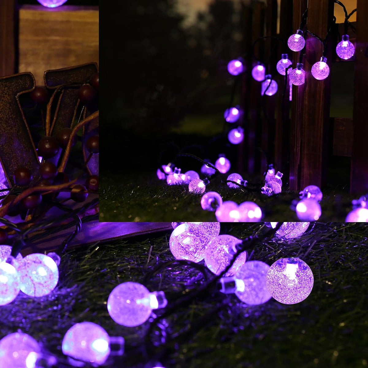 Moxled Solar Garden Lights Outdoor, 36ft 60 LED String Waterproof, Powered Crystal Ball Indoor/Outdoor Fairy Decorative for Garden, Patio, Yard, Festival, Parties (Purple)