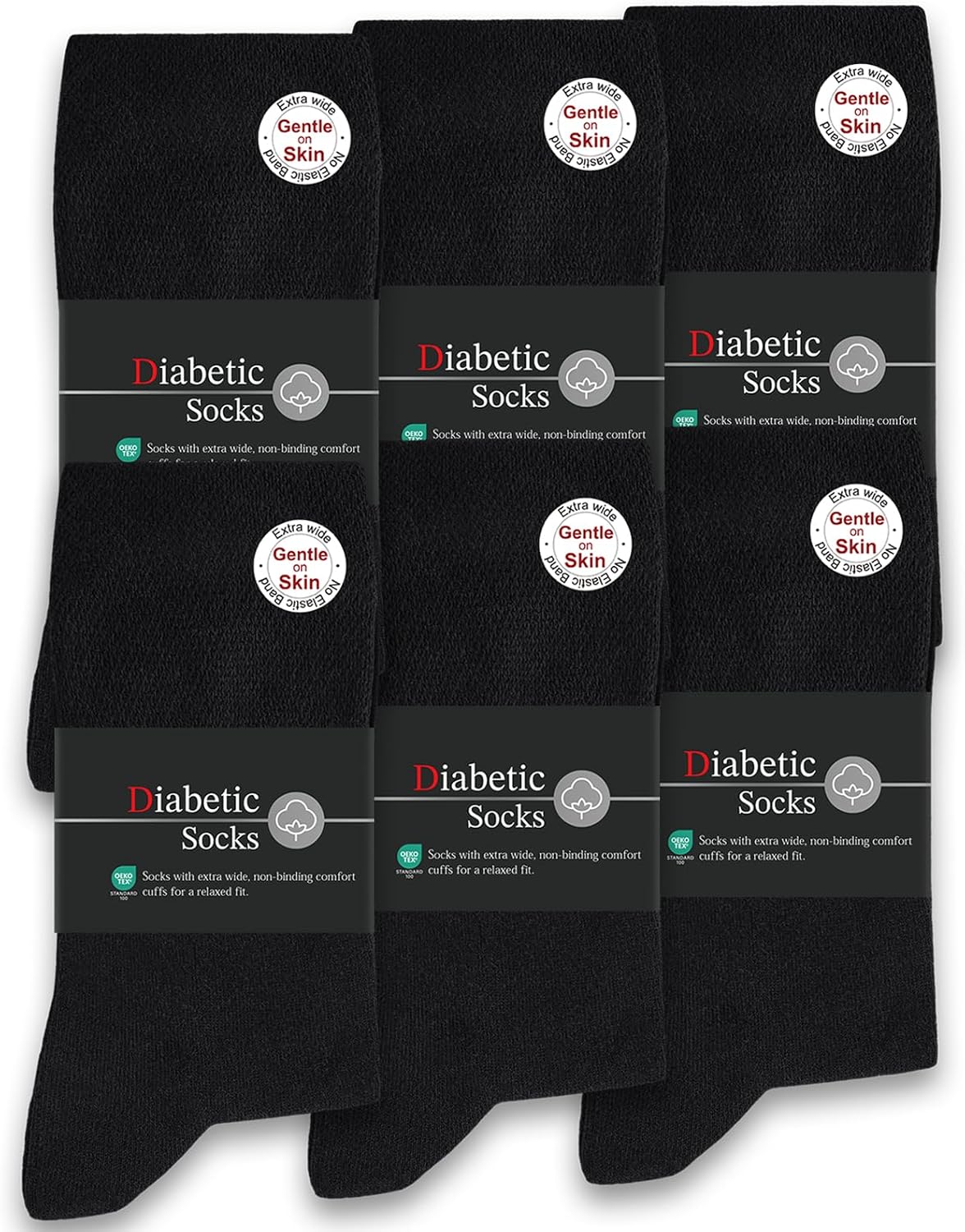 SockWaddles Diabetic Socks for Men & Women, 6 Pairs, Soft Loose Top