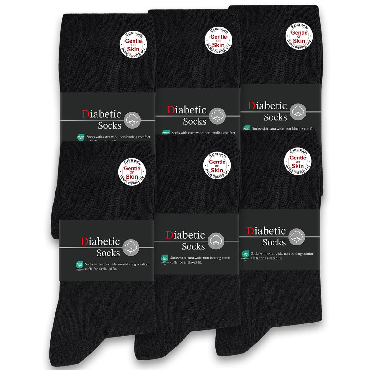 SockWaddles Diabetic Socks for Men & Women, 6 Pairs, Soft Loose Top