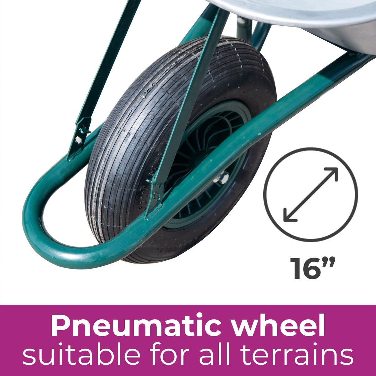 Neo Wheelbarrow Home Garden Cart Galvanised with Pneumatic Tyre (85L) Silver
