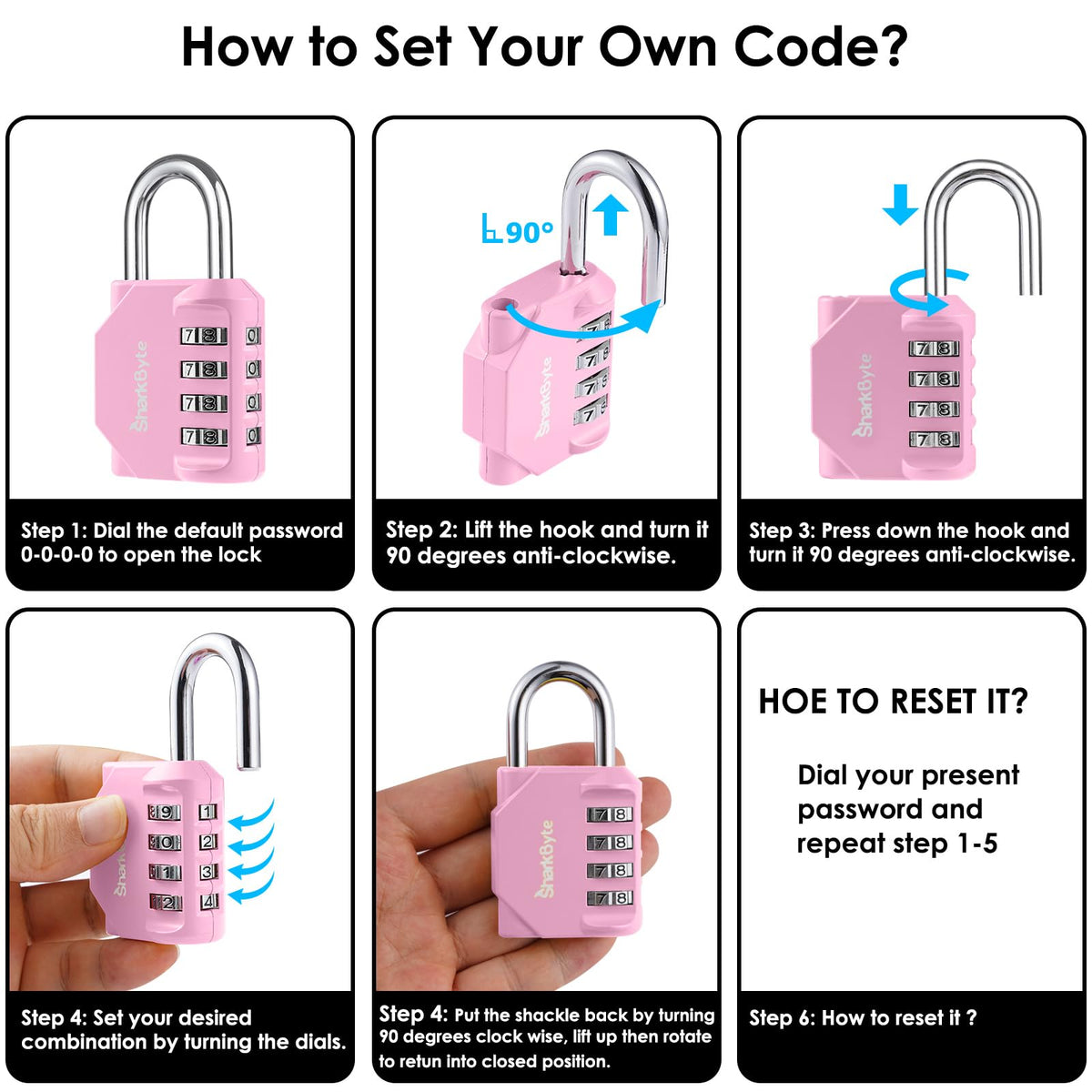 SharkByte Heavy Duty Combination Padlock – 4-Digit Weatherproof Outdoor Lock with Stainless Steel Shackle, Anti-Rust Resettable Code for Gym, School, Locker, Shed, Toolbox, Gate & Warehouse - Red