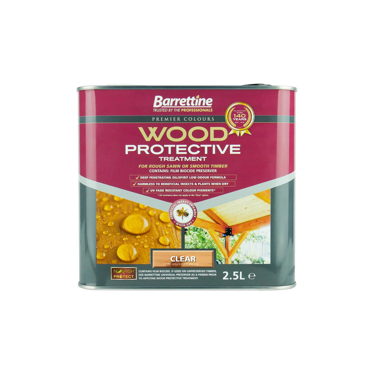 Barrettine Wood Protective Treatment (Clear, 5L) - Ideal Treatment for Outdoor Treated Timber Structures. Wood Protector Oil with Water Repellent Qualities. UV & Fade Resistant.