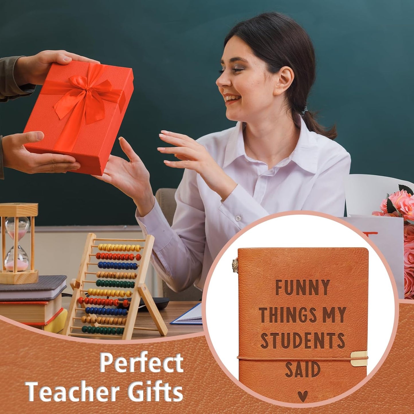 Craftique Teacher Gifts, Funny Things My Students Said Leather Notebook, Best Thank You Teacher Gifts for Women Men, Teachers Appreciation Birthday Presents, Engraved Refillable Journal