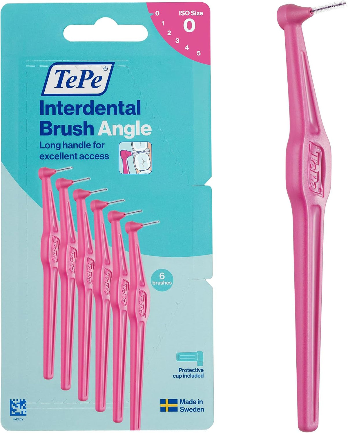 TePe Interdental Brush Angle, Pink, 0.4mm/ISO 0, 6pcs, Carton Pack