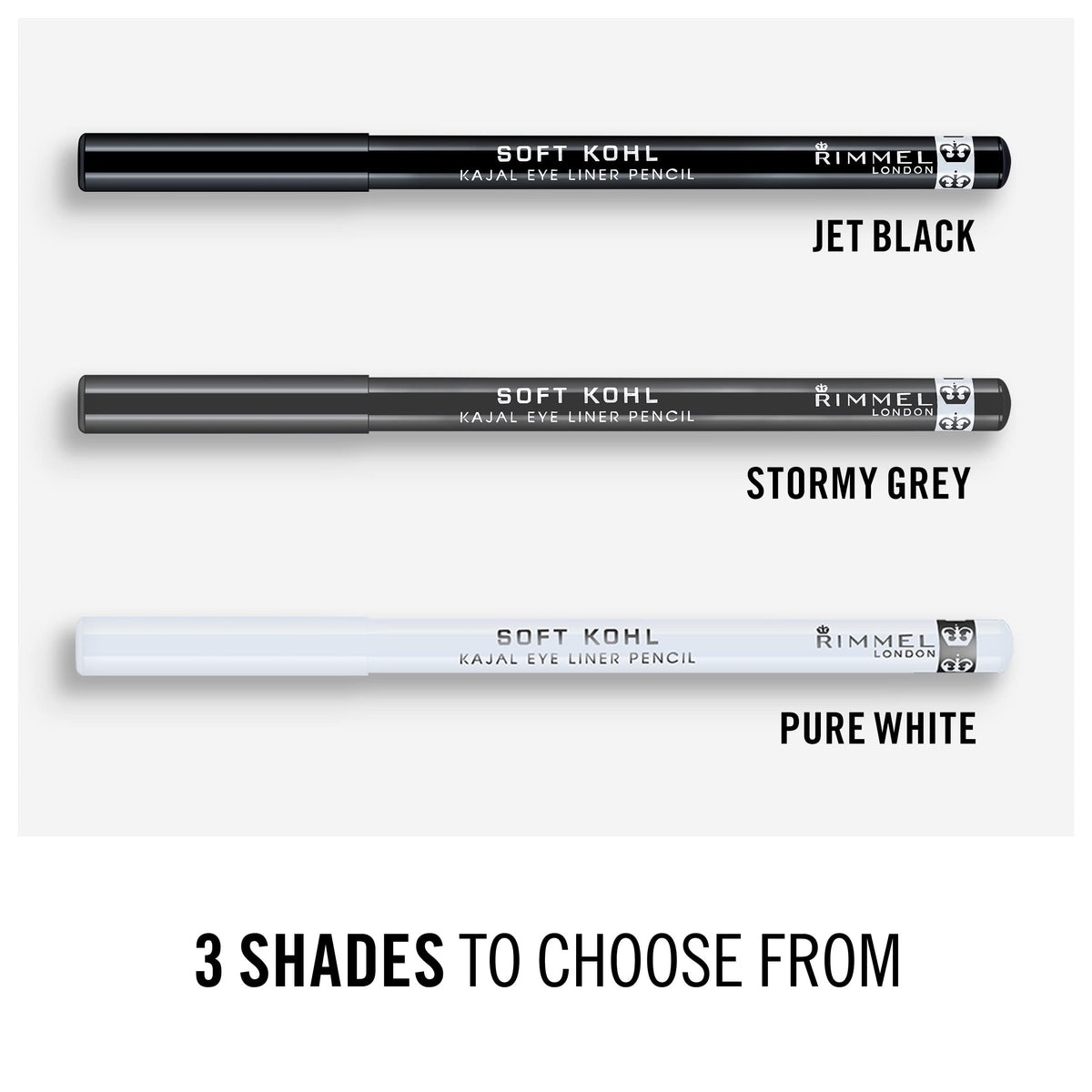 Rimmel Soft Kohl Kajal Professional Eyeliner Pencil Bundle, Intense Long-Lasting Colour, Up to 12 Hours Wear, Smudge Proof, Pack of 3, Jet Black