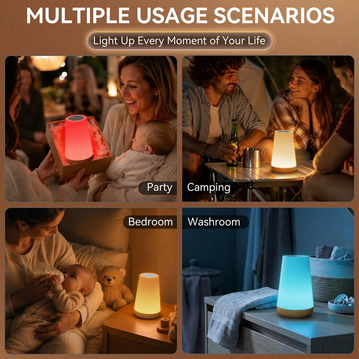 Auxmir Night Light 2 Pack, LED Touch Bedside Table Lamp, 2500mAh Rechargeable Light with RGB Color Changing, Portable Lamp for Children, Kids, Bedroom, Living Room, Camping