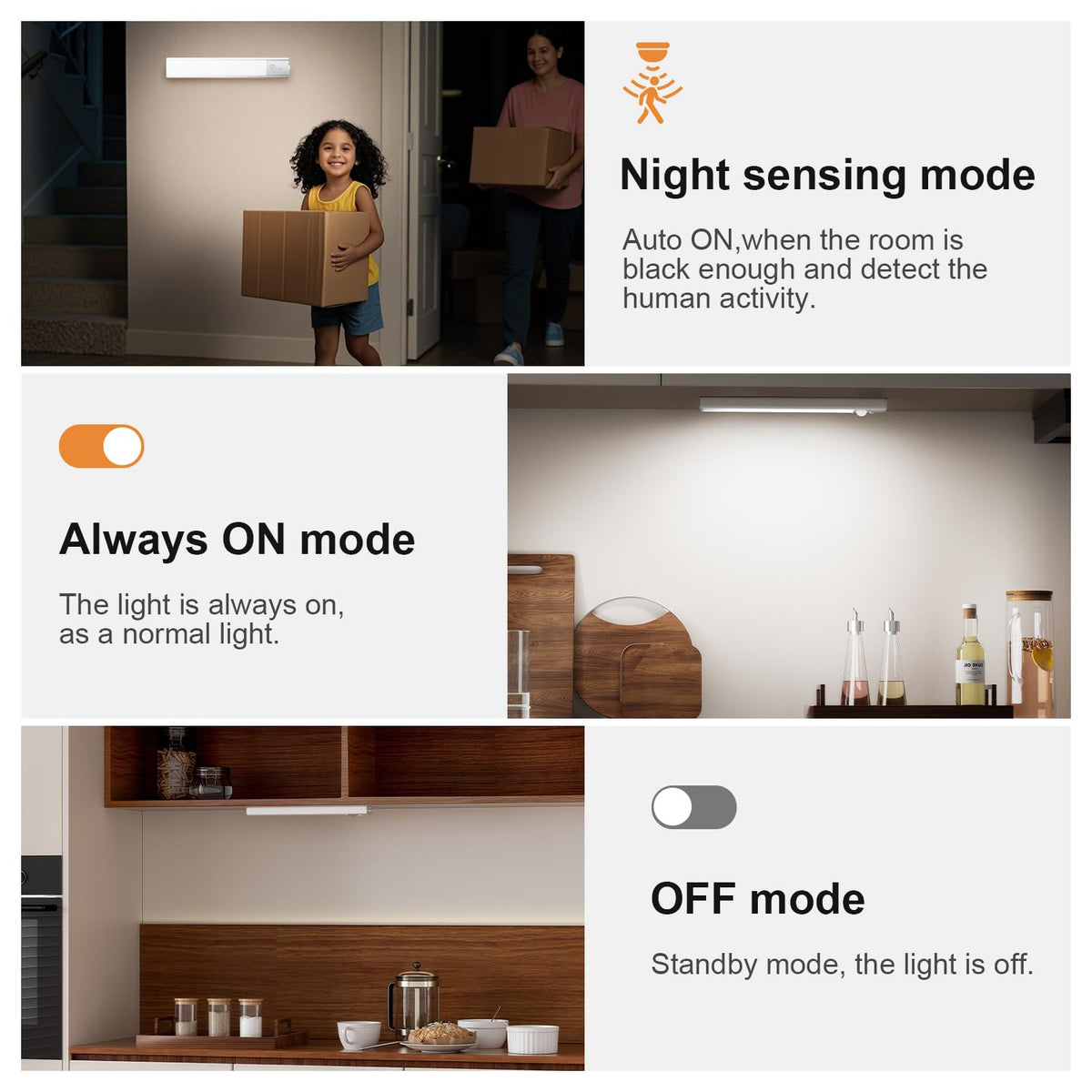 daphomeu 5 Pack Rechargeable Under Cupboard Kitchen Lights, 20CM Dimmable Warm Cabinet Light, LED Motion Sensor Lights Indoor, Magnetic Stick Light for Kitchen Shelf Stairs Wardrobe