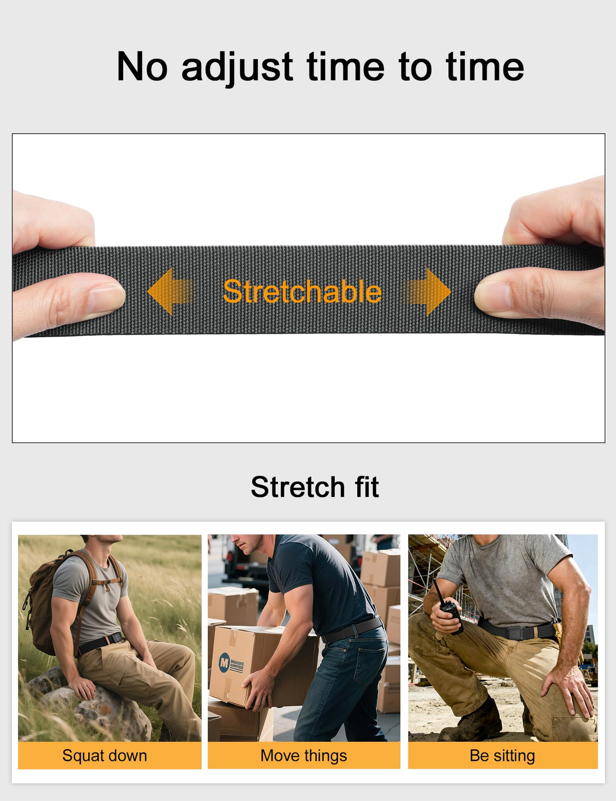 JUKMO Stretch Tactical Belt for Men, Military Work Rigger Hiking 1.5" Elastic Nylon Web Ratchet Quick Release Belt in Gift Box