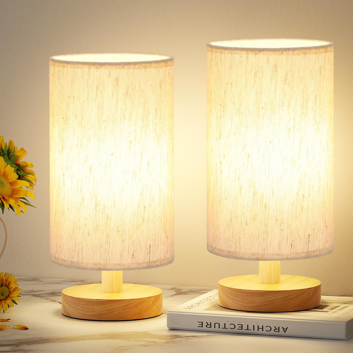 Aooshine Bedside Lamps, 3000K Warm Table Lamp for Bedroom Living Room