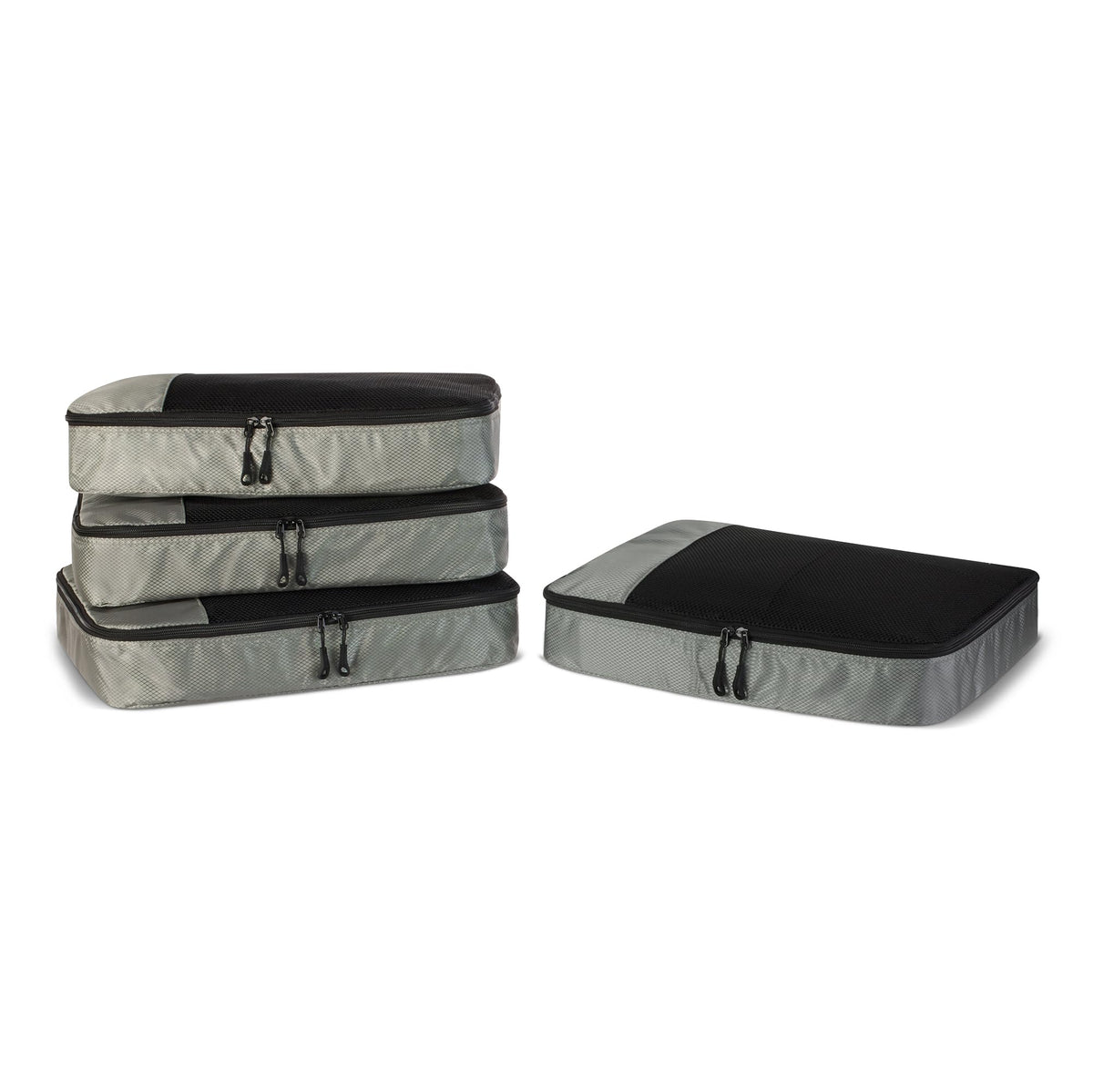 Amazon Essentials 4-Piece Packing Cubes Travel Accessories Set, Luggage Organiser with Double Zip, Mesh Top, 100% Polyester, Medium, Black (Previously Amazon Basics)