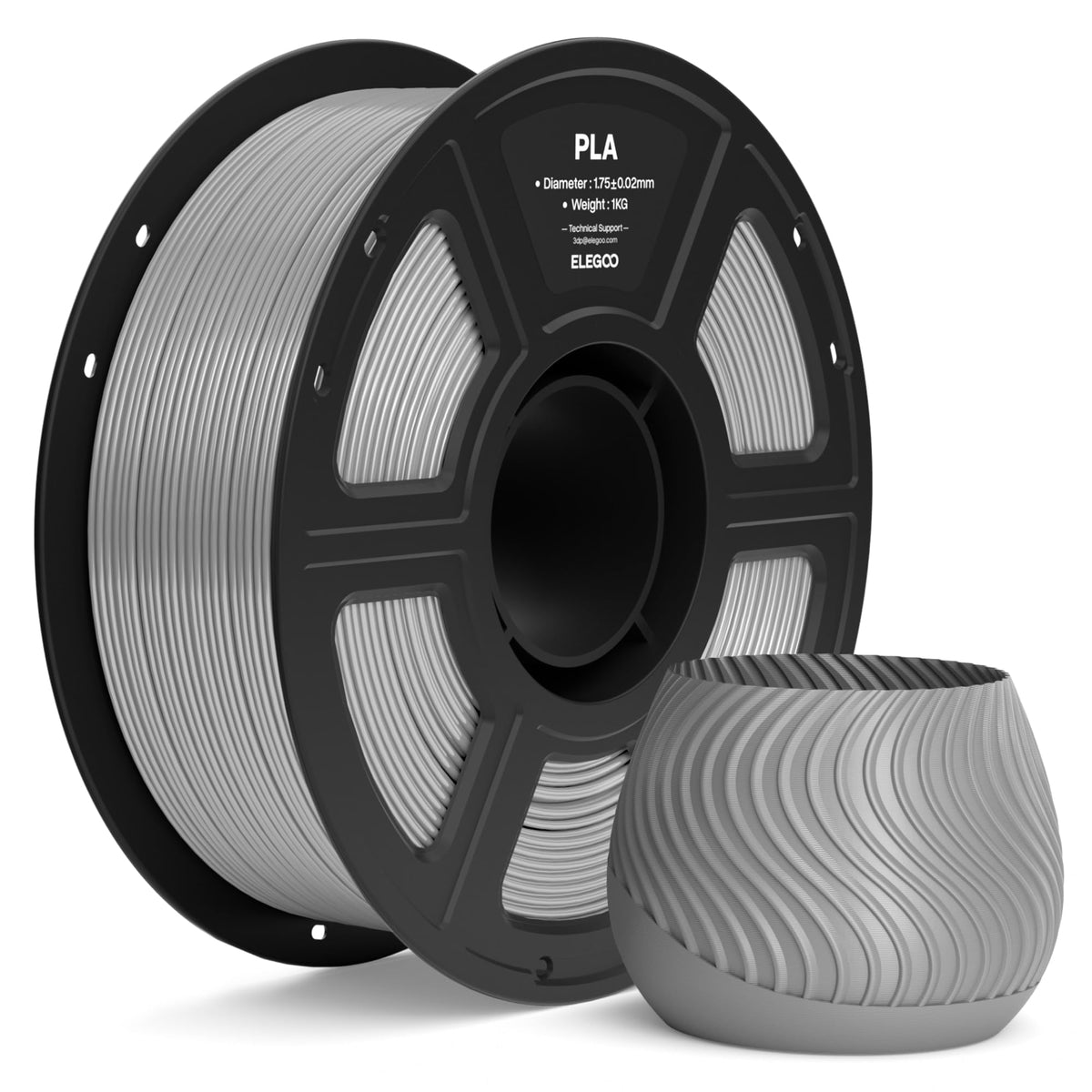 ELEGOO PLA 3D Printer Filament 1.75mm Black 1KG, Easy to Use, Durable