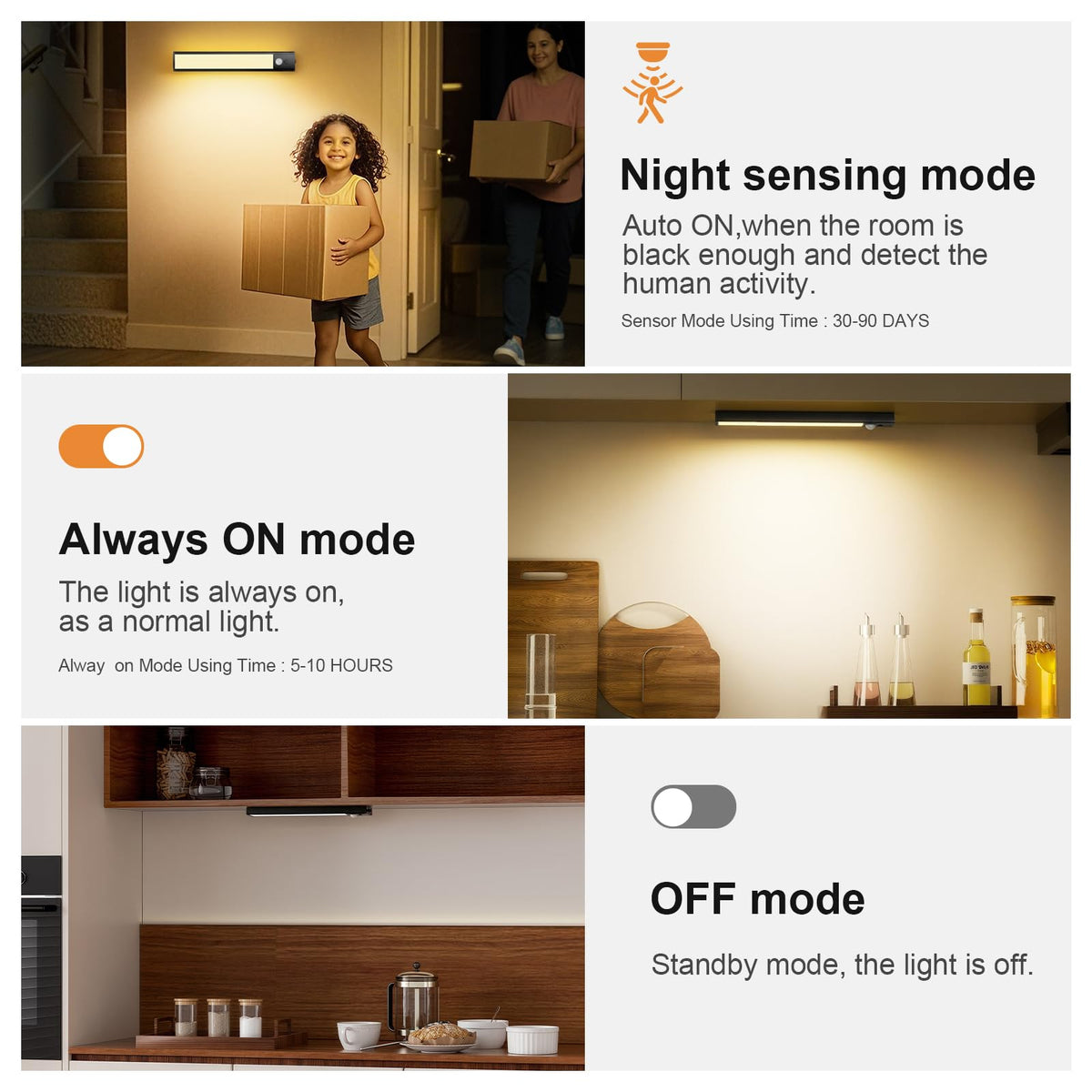 daphomeu 5 Pack Rechargeable Under Cupboard Kitchen Lights, 20CM Dimmable Warm Cabinet Light, LED Motion Sensor Lights Indoor, Magnetic Stick Light for Kitchen Shelf Stairs Wardrobe