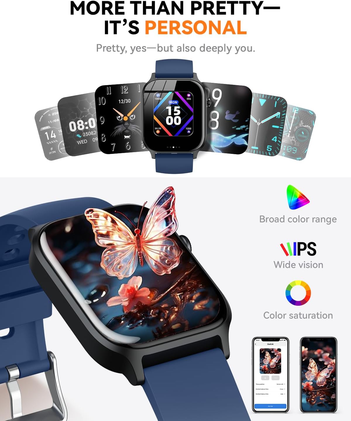 Smart Watch for Men Women- Answer/Make Call, 2024 IP68 Waterproof Fitness Tracker Watch with Sleep Step Counter Activity Smartwatch for Samsung Android iPhone iOS (Black-Blue, 1.83)