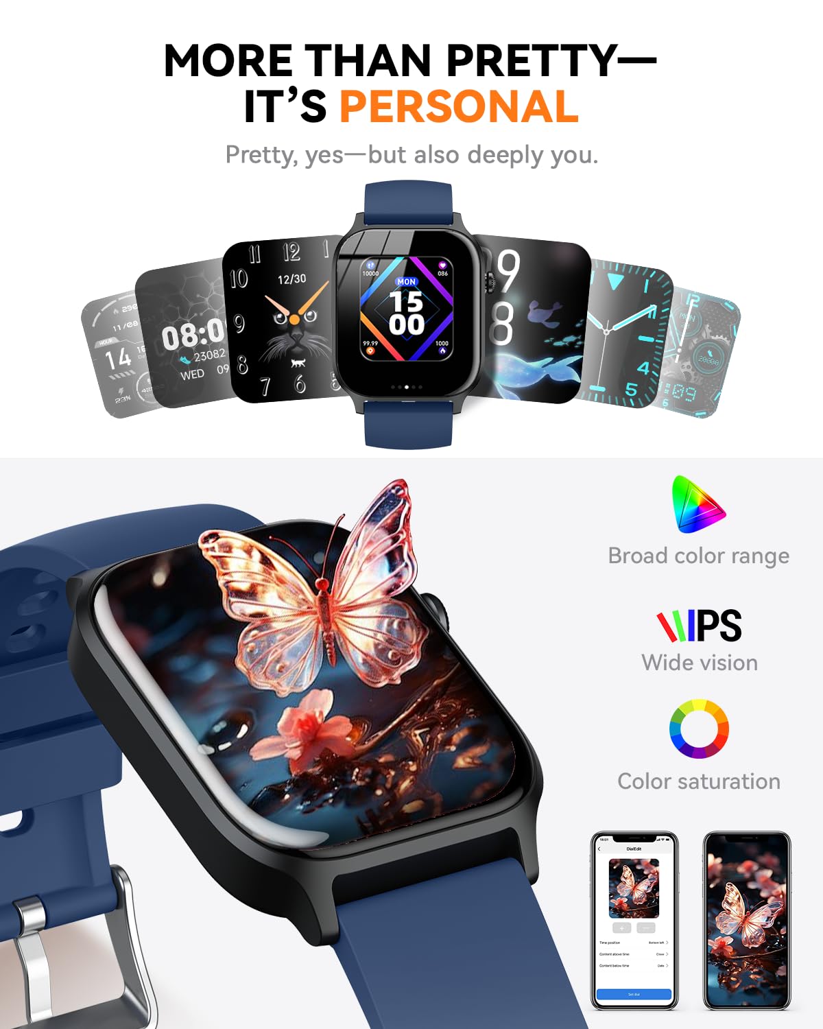 Smart Watch for Men Women- Answer/Make Call, 2024 IP68 Waterproof Fitness Tracker Watch with Sleep Step Counter Activity Smartwatch for Samsung Android iPhone iOS (Black-Blue, 1.83)