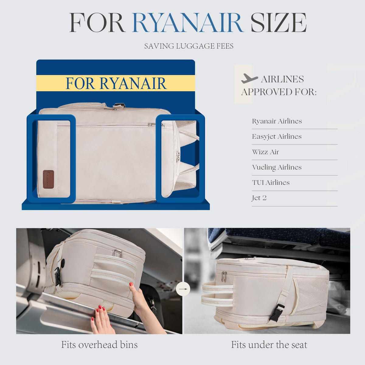 For Ryanair Cabin Bags 40x30x20 Underseat Travel Carry-on School Backpack