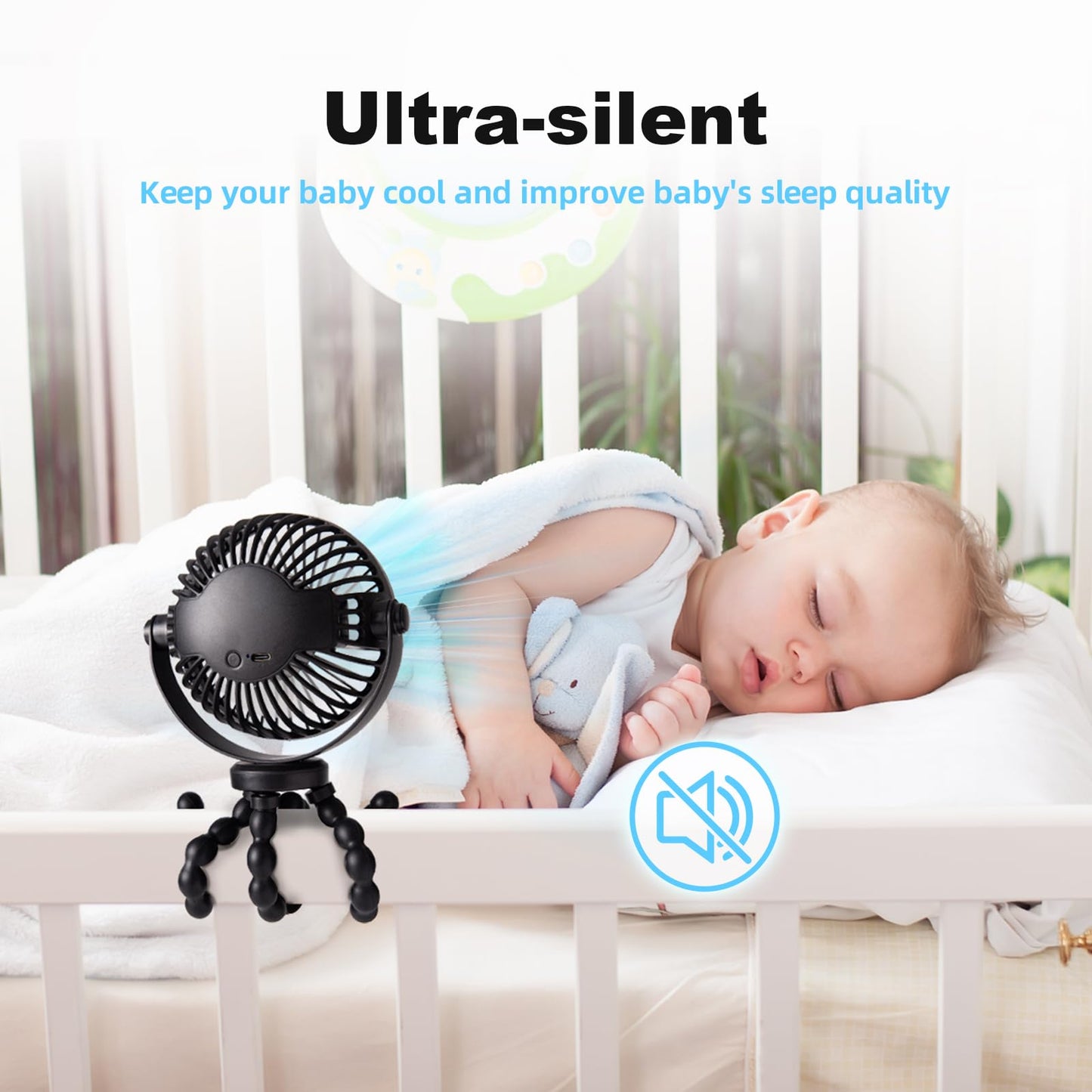 Baby Stroller Fan,20H Work Time Buggy Battery Powered Clip on Fan with Flexible Tripod Travel Beach Essentials for Car Seat Pram Crib Bike Treadmill Umbrella Wheelchairs Camping
