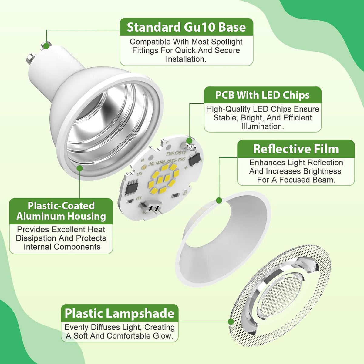 GU10 Led Bulbs Natural White 4000K, 5W Spotlight Light Bulb, 810LM Energy Saving LED Bulb, (50W Equivalent), Non-Flicker, Non-Dimmable, for Home Lighting, 10 Pack [Energy Class C]