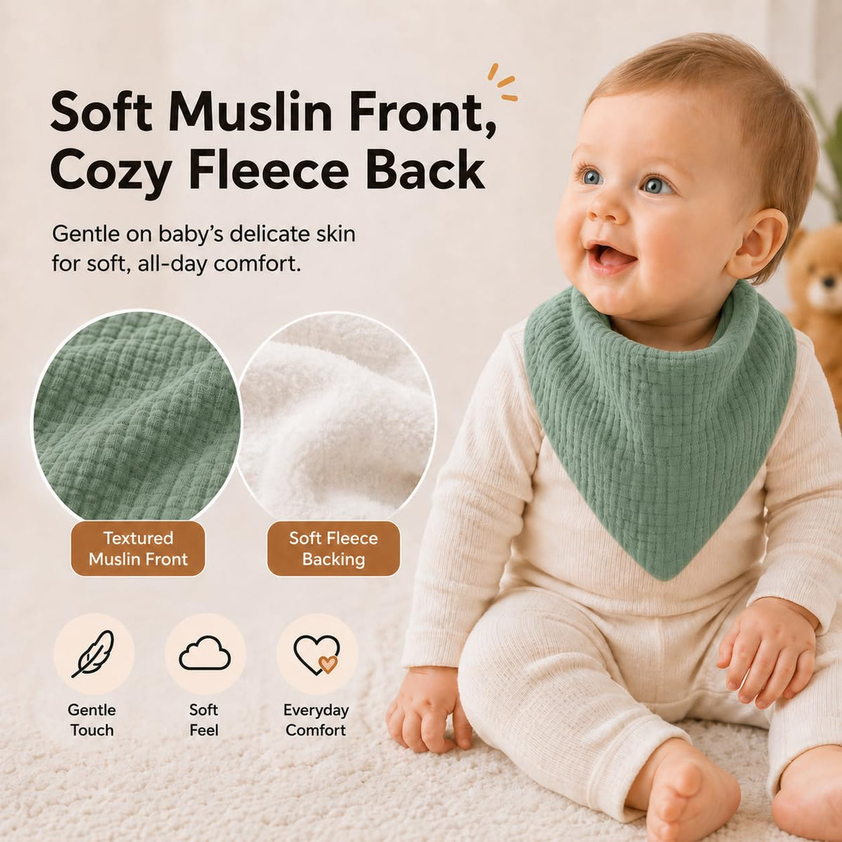 NISXABEBE Muslin Baby Bibs 6 Pack Dribble Bandana Bibs Cotton Drool Bibs for Teething Soft and Absorbent with Adjustable Snaps