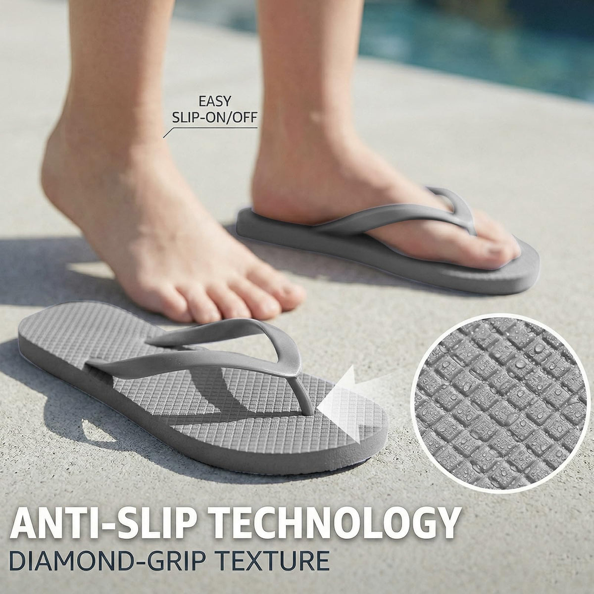 Women's Non-Slip Flip Flops Ultra Lightweight Basic Thongs Rubber Soft Slide Slip-on Shoes Beach Pool Shower Sandals